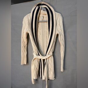 Gap body, heavy, self tie Cream and blue Knit Cardigan medium